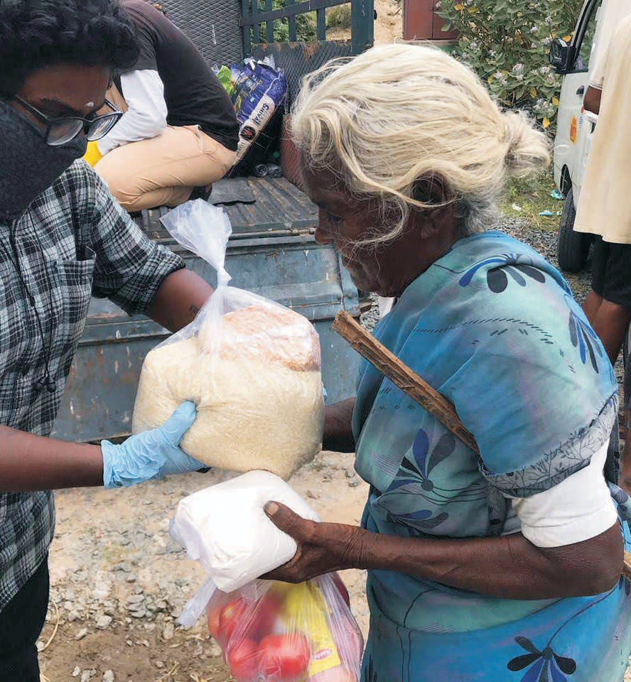 Monthly grocery kit of rice, dal and cooking oil for the Karunai Ullangal Trust shelter kitchen