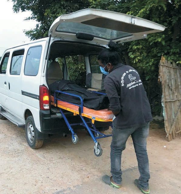 Karunai Ullangal Trust free funeral van with a stretcher, used for dignified last rites in Chennai