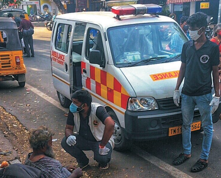 A KUT rescue ambulance on the road in Tamil Nadu